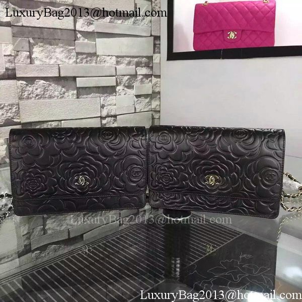 Chanel WOC Flap Bag Original Black Camellia Leather A5373 Silver Chanel WOC Flap Bag Original Black Camellia Leather A5373 Silver