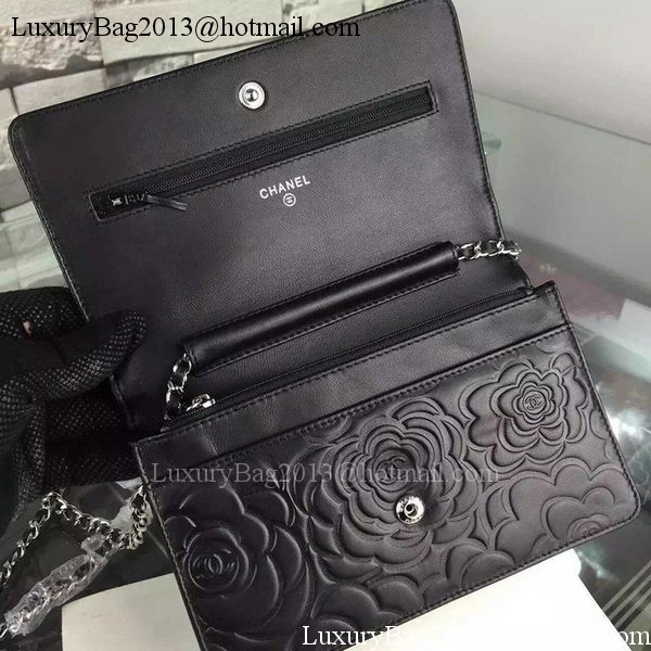 Chanel WOC Flap Bag Original Black Camellia Leather A5373 Silver Chanel WOC Flap Bag Original Black Camellia Leather A5373 Silver