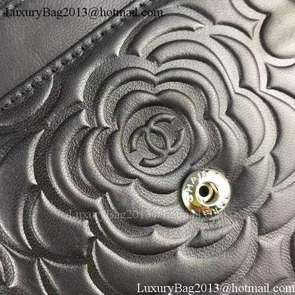 Chanel WOC Flap Bag Original Black Camellia Leather A5373 Silver Chanel WOC Flap Bag Original Black Camellia Leather A5373 Silver