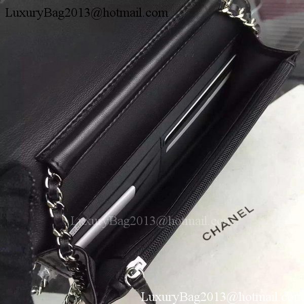 Chanel WOC Flap Bag Original Black Camellia Leather A5373 Silver Chanel WOC Flap Bag Original Black Camellia Leather A5373 Silver