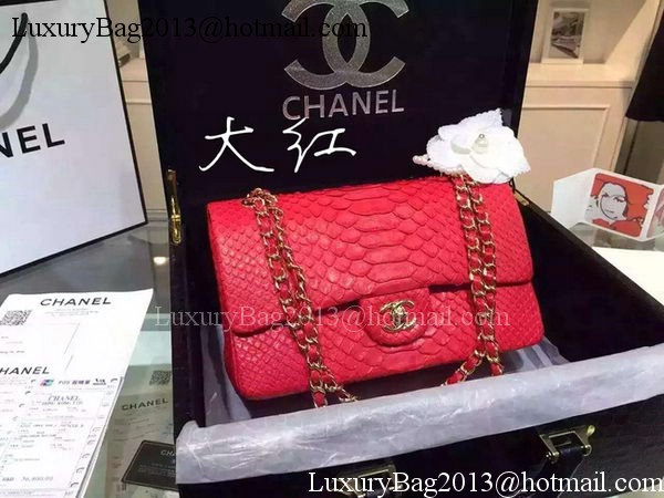 Chanel 2.55 Series Flap Bags Red Original Python Leather A1112SA Gold Chanel 2.55 Series Flap Bags Red Original Python Leather A1112SA Gold