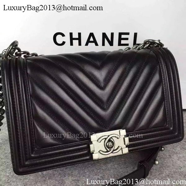 Boy Chanel Flap Bag Original Chevron Nubuck Leather A5708 Black Boy Chanel Flap Bag Original Chevron Nubuck Leather A5708 Black