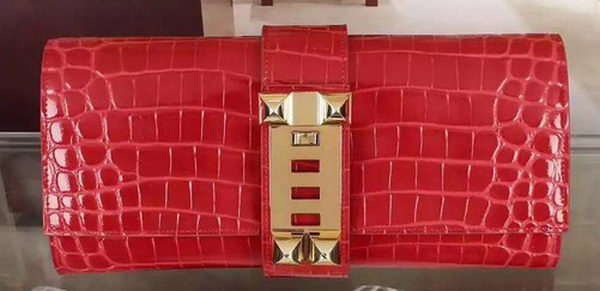 Hermes Croco Leather Clutch H88017 Red