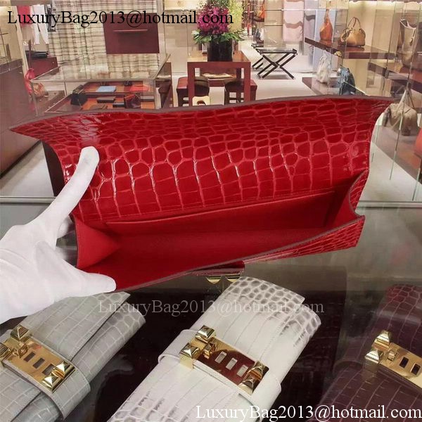 Hermes Croco Leather Clutch H88017 Red Hermes Croco Leather Clutch H88017 Red