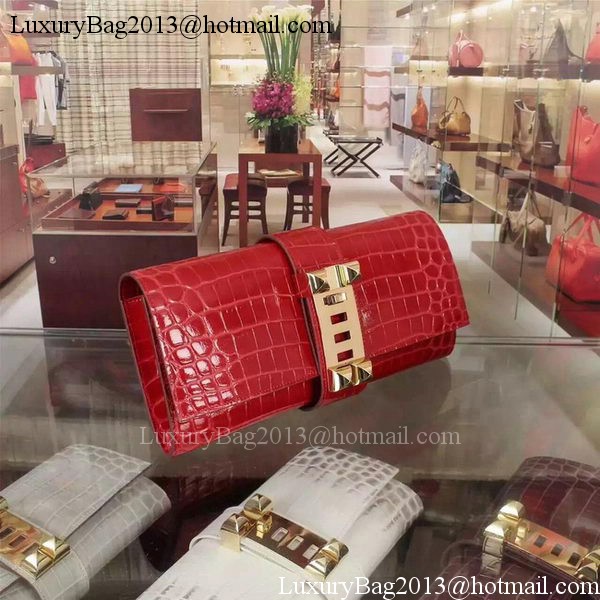 Hermes Croco Leather Clutch H88017 Red Hermes Croco Leather Clutch H88017 Red