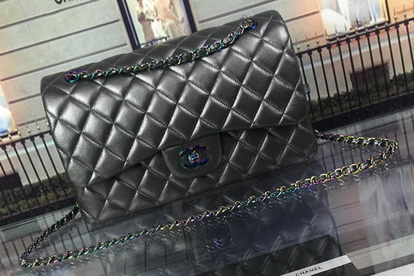 Chanel Classic Flap Bag Original Deerskin Leather A1113 Grey