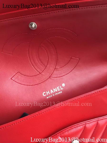 Chanel Classic Flap Bag Red Sheepskin Chevron Quilting A1113 Silver Chanel Classic Flap Bag Red Sheepskin Chevron Quilting A1113 Silver