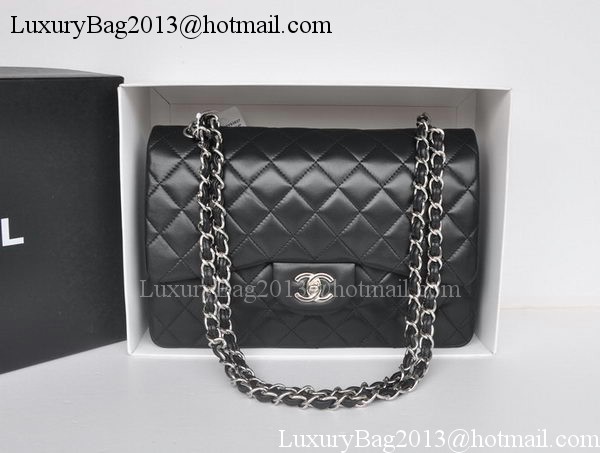 Chanel Jumbo Double Flaps Bags Black Sheepskin Leather A36097 Silver Chanel Jumbo Double Flaps Bags Black Sheepskin Leather A36097 Silver