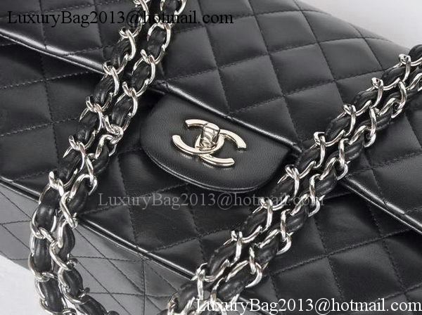 Chanel Jumbo Double Flaps Bags Black Sheepskin Leather A36097 Silver Chanel Jumbo Double Flaps Bags Black Sheepskin Leather A36097 Silver