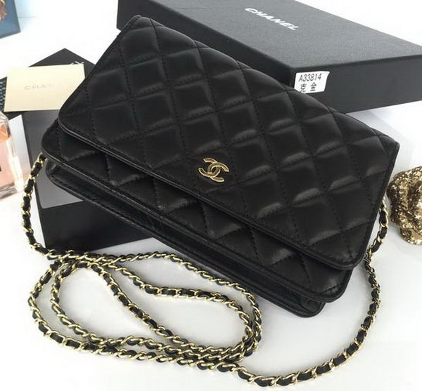 Chanel mini Flap Bag Black Sheepskin Leather A33814S Gold