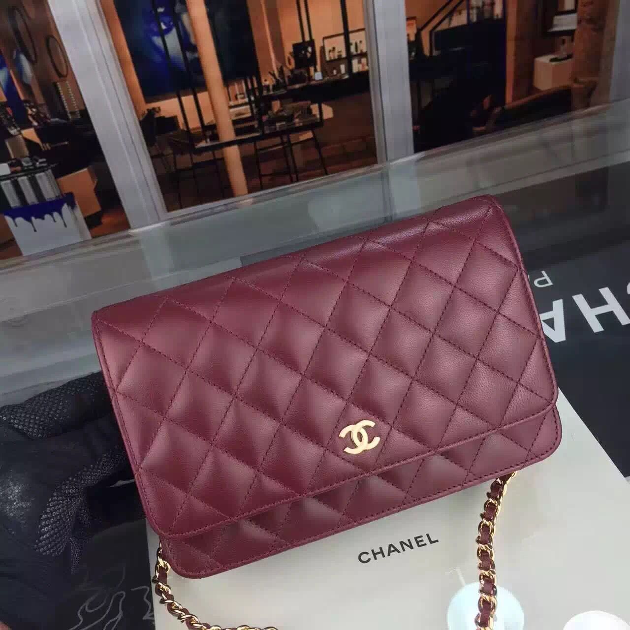 Chanel WOC mini Flap Bag Original Lambskin Leather A5373 Burgundy Chanel WOC mini Flap Bag Original Lambskin Leather A5373 Burgundy