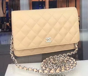 Chanel WOC mini Flap Bag Apricot Sheepskin A5373 Silver Chanel WOC mini Flap Bag Apricot Sheepskin A5373 Silver