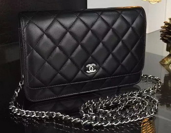 Chanel WOC mini Flap Bag Black Sheepskin A5373 Silver Chanel WOC mini Flap Bag Black Sheepskin A5373 Silver