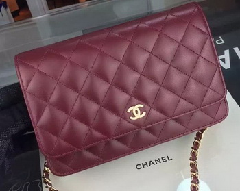 Chanel WOC mini Flap Bag Burgundy Sheepskin A5373 Gold Chanel WOC mini Flap Bag Burgundy Sheepskin A5373 Gold