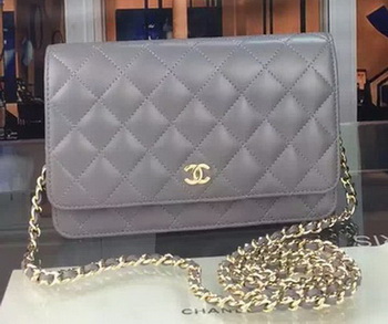 Chanel WOC mini Flap Bag Grey Sheepskin A5373 Gold Chanel WOC mini Flap Bag Grey Sheepskin A5373 Gold
