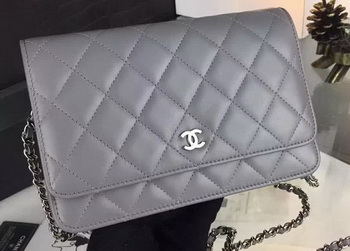 Chanel WOC mini Flap Bag Grey Sheepskin A5373 Silver Chanel WOC mini Flap Bag Grey Sheepskin A5373 Silver