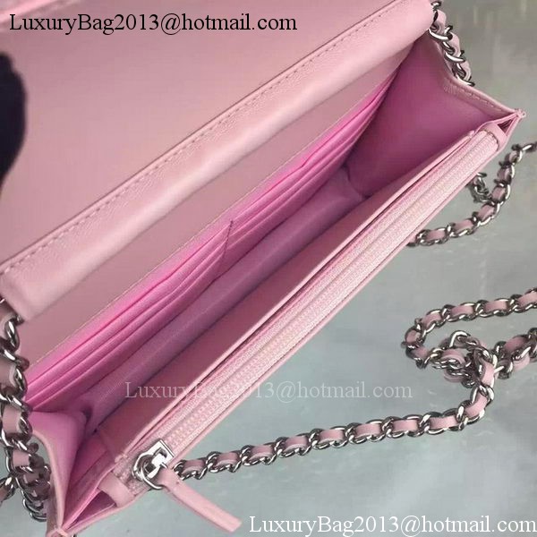 Chanel WOC mini Flap Bag Pink Sheepskin A5373 Silver Chanel WOC mini Flap Bag Pink Sheepskin A5373 Silver