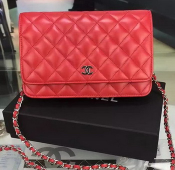 Chanel WOC mini Flap Bag Red Sheepskin A5373 Silver Chanel WOC mini Flap Bag Red Sheepskin A5373 Silver