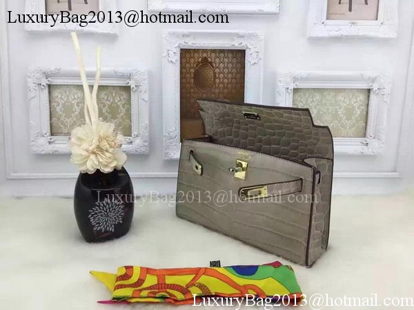 Hermes MINI Kelly 22cm Tote Bag Croco Leather KL22 Grey Hermes MINI Kelly 22cm Tote Bag Croco Leather KL22 Grey