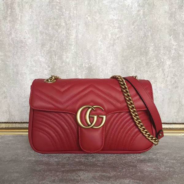Gucci GG Marmont Sheenskin Shoulder Bag 443497A Red Gucci GG Marmont Sheenskin Shoulder Bag 443497A Red