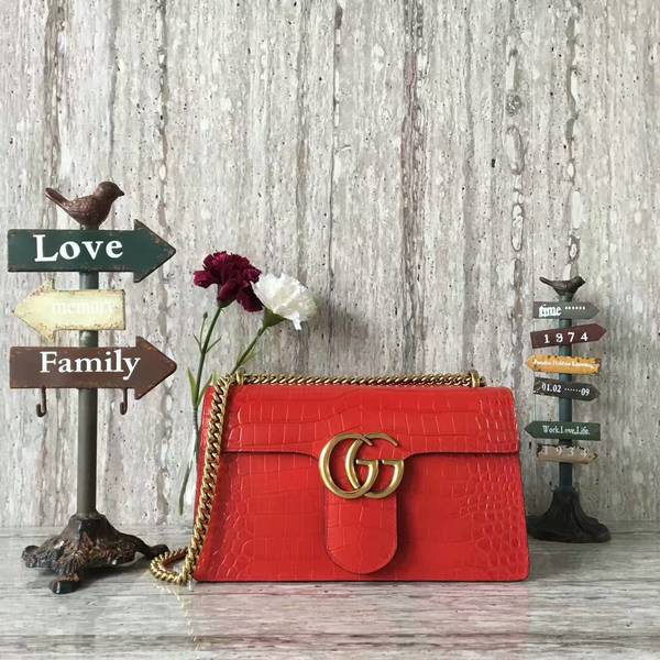 Gucci GG Marmont Crocodile Leather Shoulder Bag 431777 Red Gucci GG Marmont Crocodile Leather Shoulder Bag 431777 Red