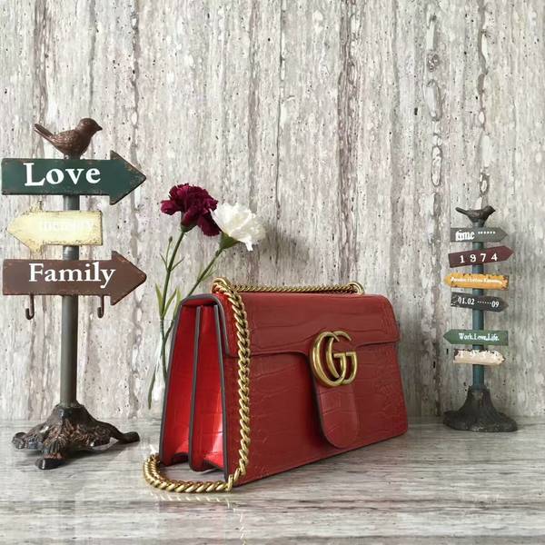 Gucci GG Marmont Crocodile Leather Shoulder Bag 431777 Red Gucci GG Marmont Crocodile Leather Shoulder Bag 431777 Red