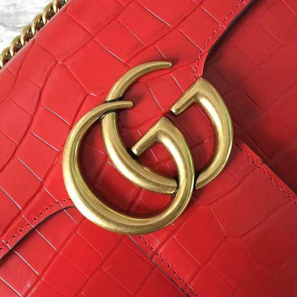 Gucci GG Marmont Crocodile Leather Shoulder Bag 431777 Red Gucci GG Marmont Crocodile Leather Shoulder Bag 431777 Red