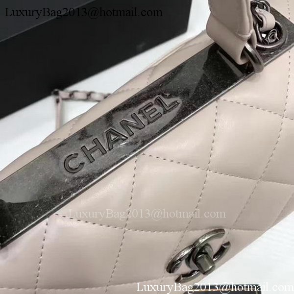Chanel Classic Top Handle Bag Apricot Sheepskin Leather A92991 Silver Chanel Classic Top Handle Bag Apricot Sheepskin Leather A92991 Silver