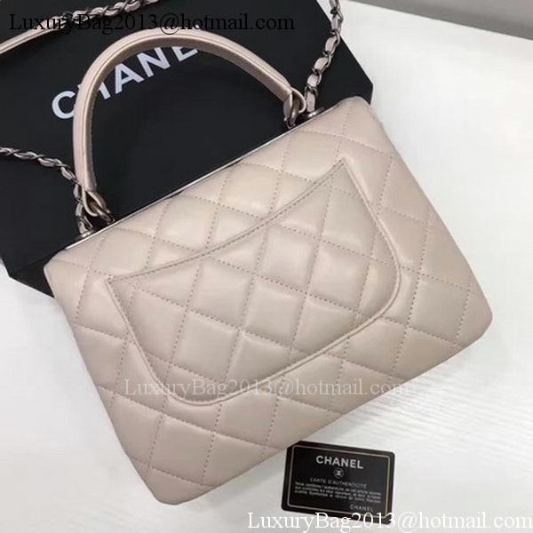 Chanel Classic Top Handle Bag Apricot Sheepskin Leather A92991 Silver Chanel Classic Top Handle Bag Apricot Sheepskin Leather A92991 Silver