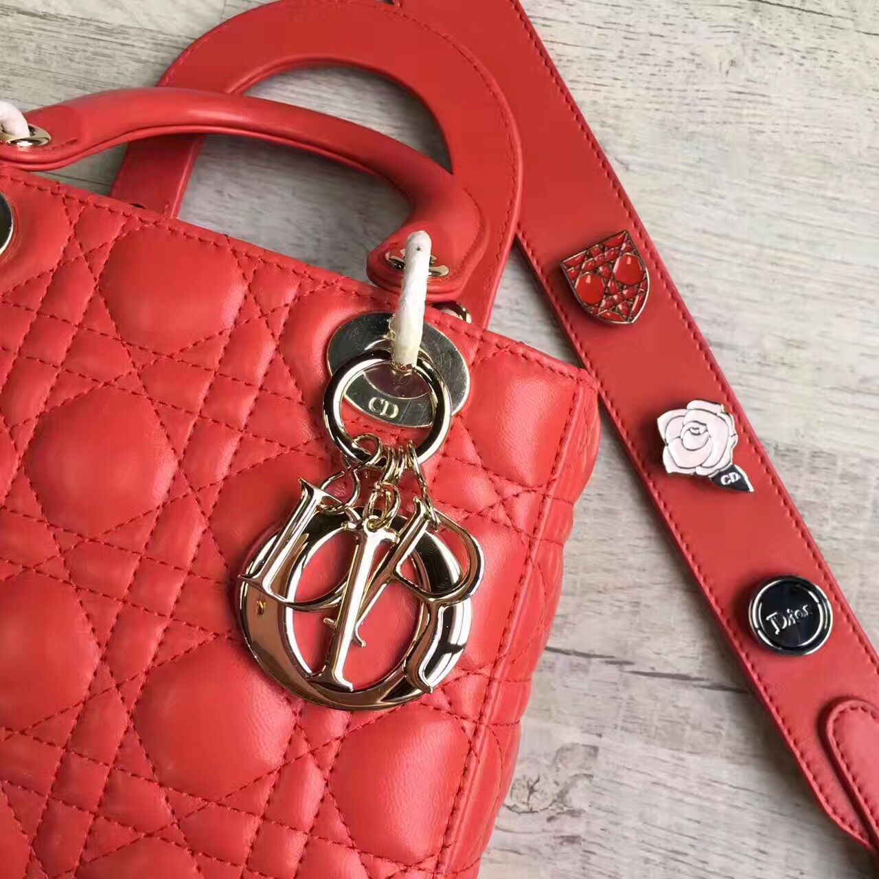 Dior Lady Bag Original Sheepskin Leather D6355 Red Dior Lady Bag Original Sheepskin Leather D6355 Red