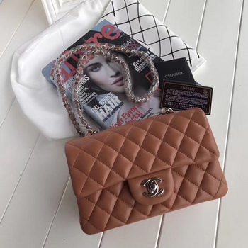 Chanel mini Classic Flap Bag Brown Original Sheepskin Leather A1116 Silver Chanel mini Classic Flap Bag Brown Original Sheepskin Leather A1116 Silver