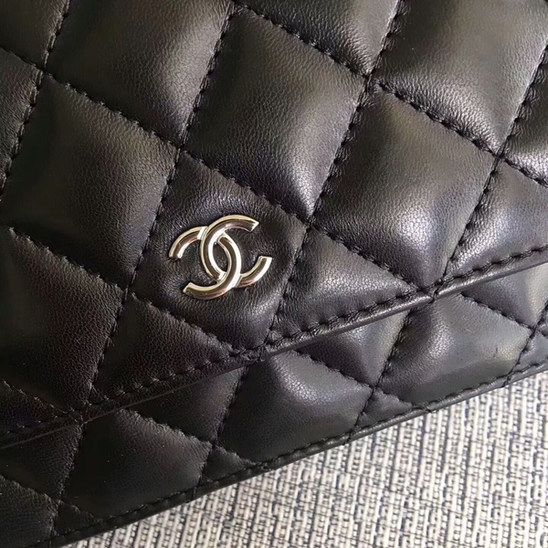 Chanel WOC Flap Bag Black Original Sheepskin Leather 33814 Silver Chanel WOC Flap Bag Black Original Sheepskin Leather 33814 Silver