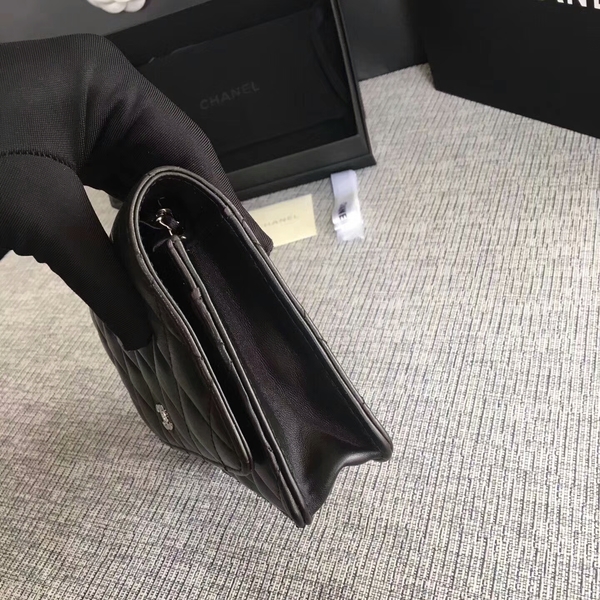 Chanel WOC Flap Bag Black Original Sheepskin Leather 33814 Silver Chanel WOC Flap Bag Black Original Sheepskin Leather 33814 Silver