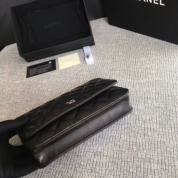 Chanel WOC Flap Bag Black Original Sheepskin Leather 33814 Silver Chanel WOC Flap Bag Black Original Sheepskin Leather 33814 Silver