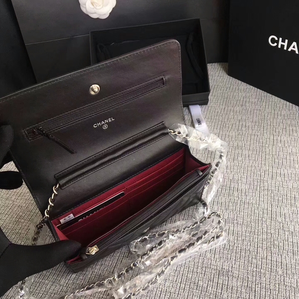 Chanel WOC Flap Bag Black Original Sheepskin Leather 33814 Silver Chanel WOC Flap Bag Black Original Sheepskin Leather 33814 Silver