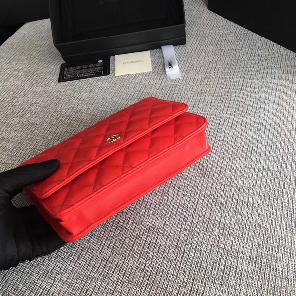 Chanel WOC Flap Bag Red Original Sheepskin Leather 33814 Glod Chanel WOC Flap Bag Red Original Sheepskin Leather 33814 Glod