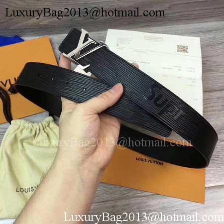 Louis Vuitton SPREME 40mm Black Epi Leather Belt M5897 Silver Louis Vuitton SPREME 40mm Black Epi Leather Belt M5897 Silver