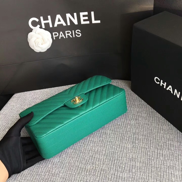 Chanel Flap Shoulder Bags Green Original Calfskin Leather CF1112 Gold Chanel Flap Shoulder Bags Green Original Calfskin Leather CF1112 Gold