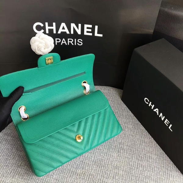 Chanel Flap Shoulder Bags Green Original Calfskin Leather CF1112 Gold Chanel Flap Shoulder Bags Green Original Calfskin Leather CF1112 Gold