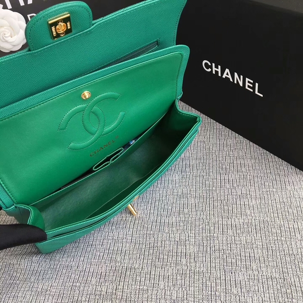 Chanel Flap Shoulder Bags Green Original Calfskin Leather CF1112 Gold Chanel Flap Shoulder Bags Green Original Calfskin Leather CF1112 Gold