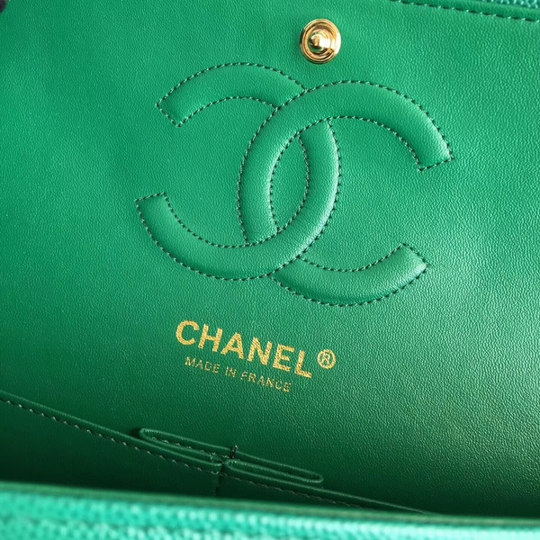 Chanel Flap Shoulder Bags Green Original Calfskin Leather CF1112 Gold Chanel Flap Shoulder Bags Green Original Calfskin Leather CF1112 Gold