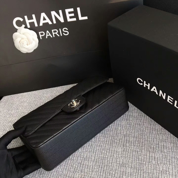Chanel Flap Shoulder Bags Black Original Calfskin Leather CF1112 Silver Chanel Flap Shoulder Bags Black Original Calfskin Leather CF1112 Silver