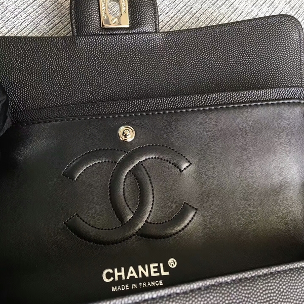 Chanel Flap Shoulder Bags Black Original Calfskin Leather CF1112 Silver Chanel Flap Shoulder Bags Black Original Calfskin Leather CF1112 Silver