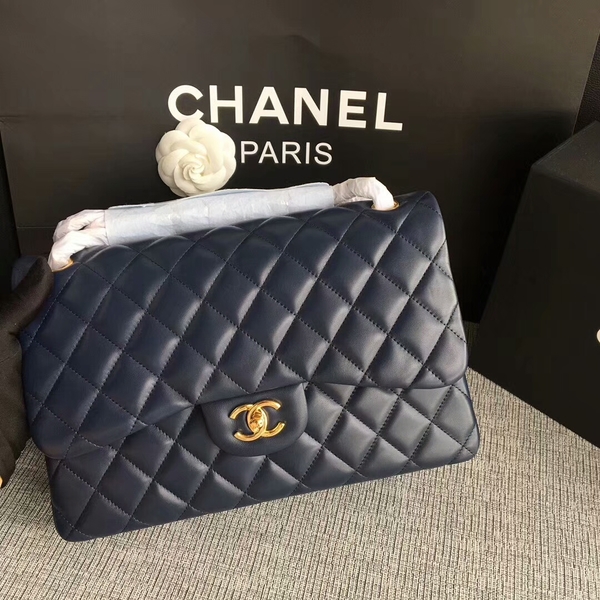 Chanel Flap Shoulder Bags Dark Blue Original Lambskin Leather CF1113 Glod Chanel Flap Shoulder Bags Dark Blue Original Lambskin Leather CF1113 Glod