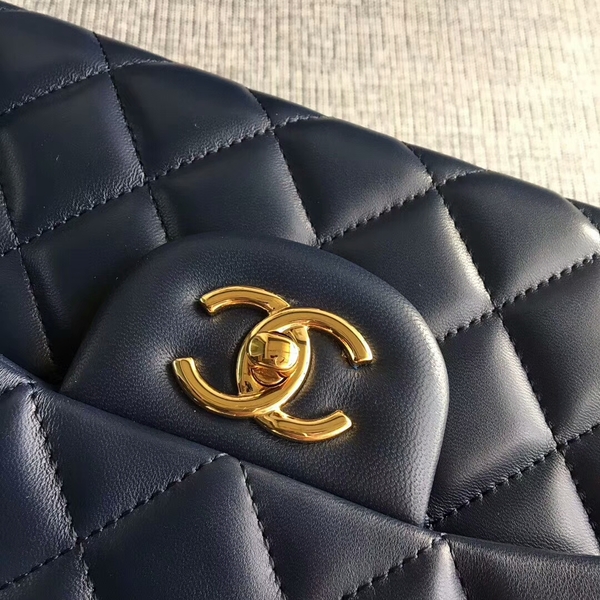 Chanel Flap Shoulder Bags Dark Blue Original Lambskin Leather CF1113 Glod Chanel Flap Shoulder Bags Dark Blue Original Lambskin Leather CF1113 Glod
