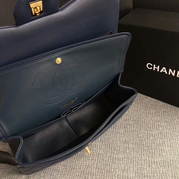 Chanel Flap Shoulder Bags Dark Blue Original Lambskin Leather CF1113 Glod Chanel Flap Shoulder Bags Dark Blue Original Lambskin Leather CF1113 Glod