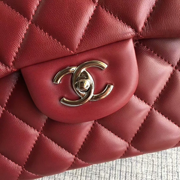 Chanel Flap Shoulder Bags Dark Red Original Lambskin Leather CF1113 Silver Chanel Flap Shoulder Bags Dark Red Original Lambskin Leather CF1113 Silver