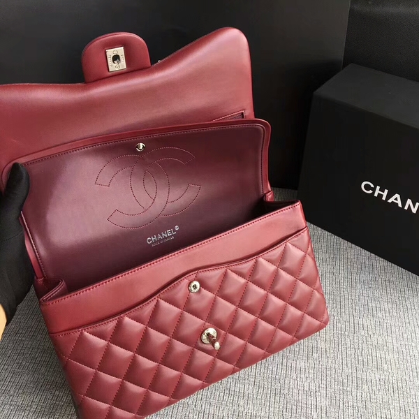 Chanel Flap Shoulder Bags Dark Red Original Lambskin Leather CF1113 Silver Chanel Flap Shoulder Bags Dark Red Original Lambskin Leather CF1113 Silver