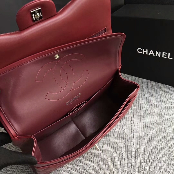 Chanel Flap Shoulder Bags Dark Red Original Lambskin Leather CF1113 Silver Chanel Flap Shoulder Bags Dark Red Original Lambskin Leather CF1113 Silver