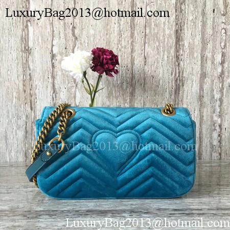Gucci GG Marmont Chevron Velvet Shoulder Bag 443497 Blue Gucci GG Marmont Chevron Velvet Shoulder Bag 443497 Blue
